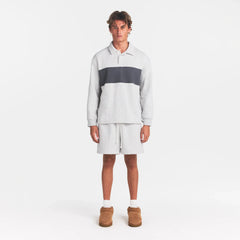 FLEECE LOUNGE MENS RUGBY POLO | LIGHT HEATHER GREY