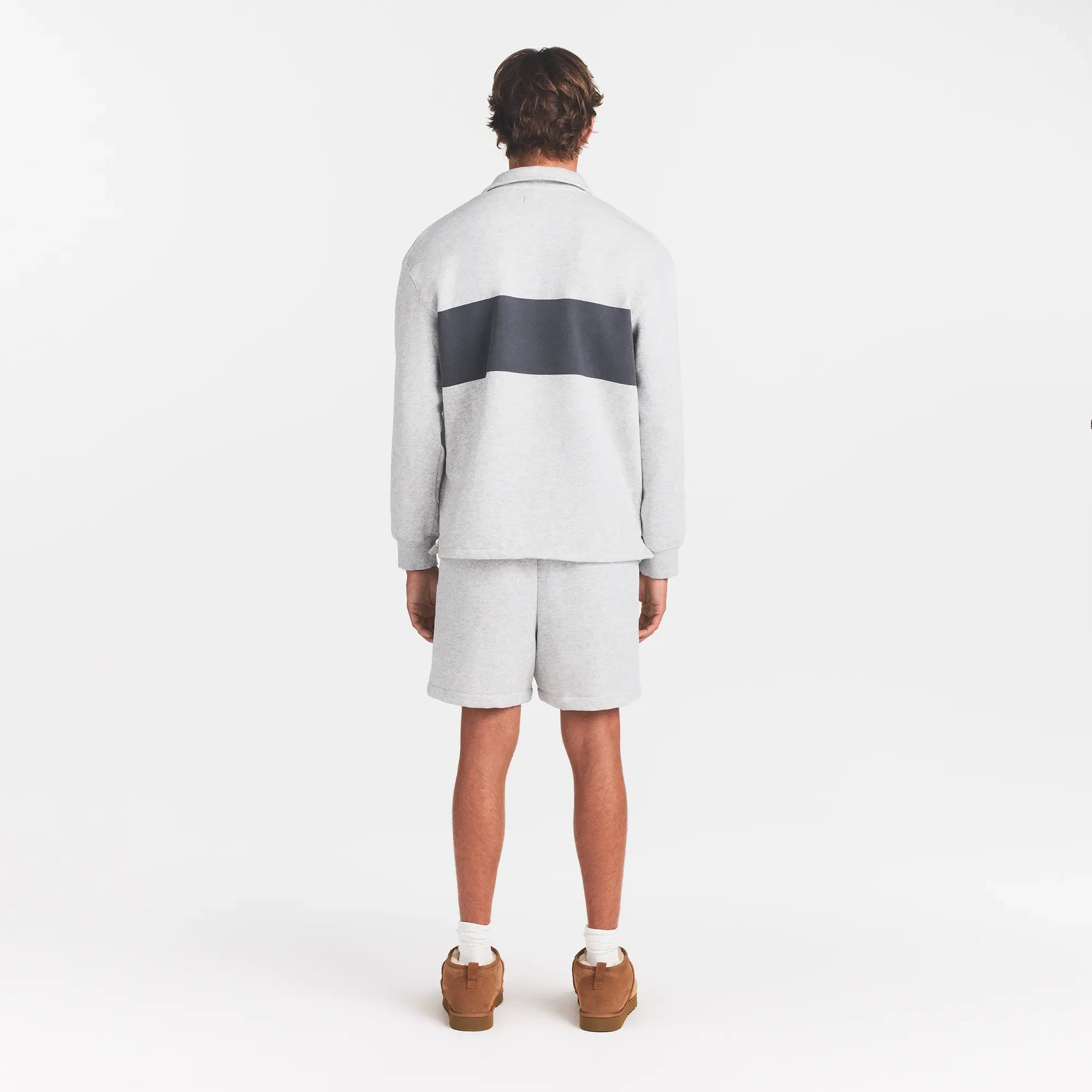 FLEECE LOUNGE MENS RUGBY POLO | LIGHT HEATHER GREY