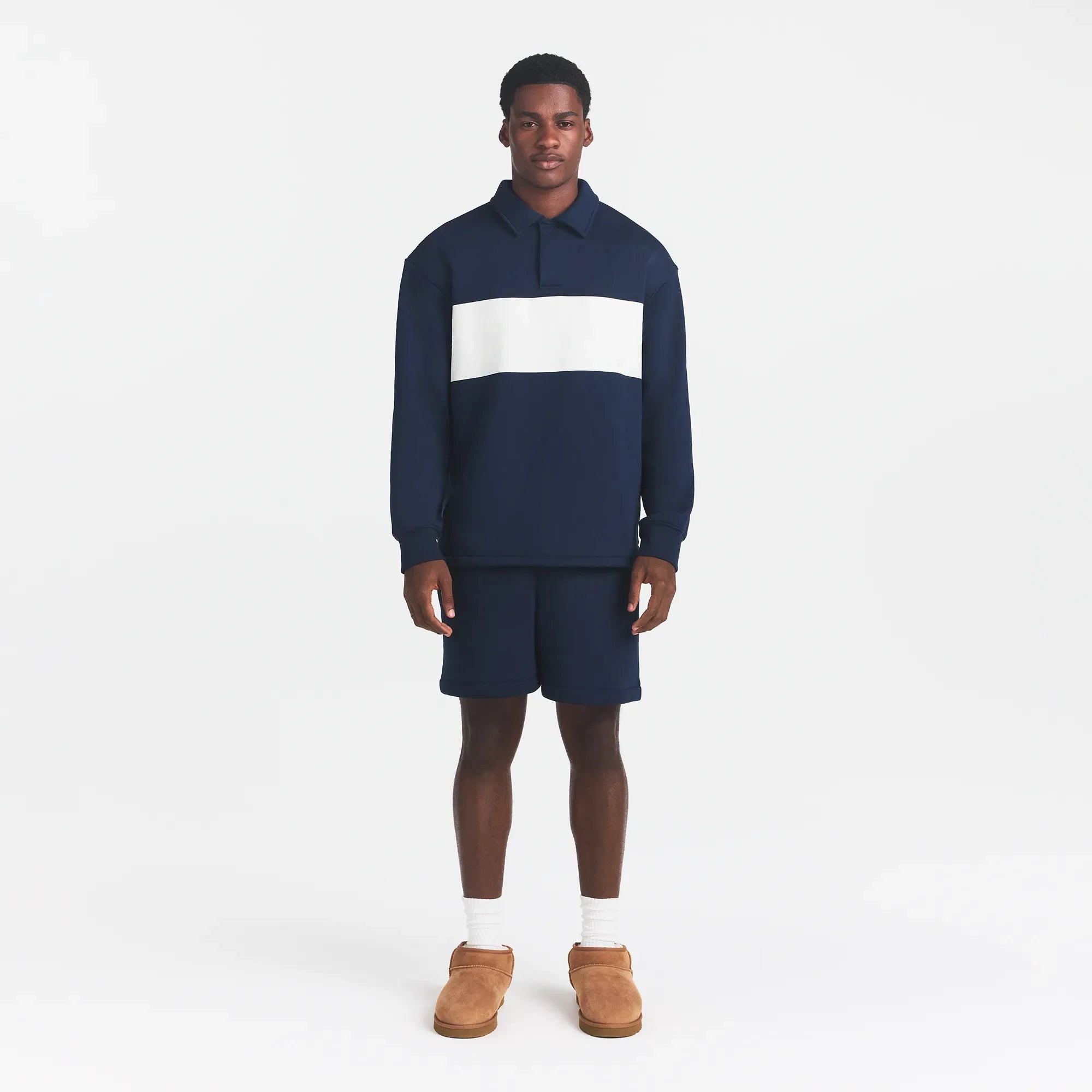 FLEECE LOUNGE MENS RUGBY POLO | NAVY