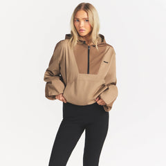 WOVEN COTTON HALF ZIP PULLOVER | DESERT