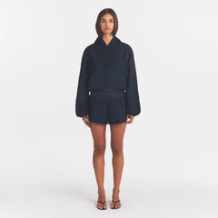 WOVEN COTTON HALF ZIP PULLOVER | NAVY