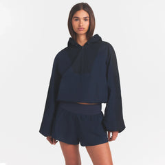 WOVEN COTTON HALF ZIP PULLOVER | NAVY