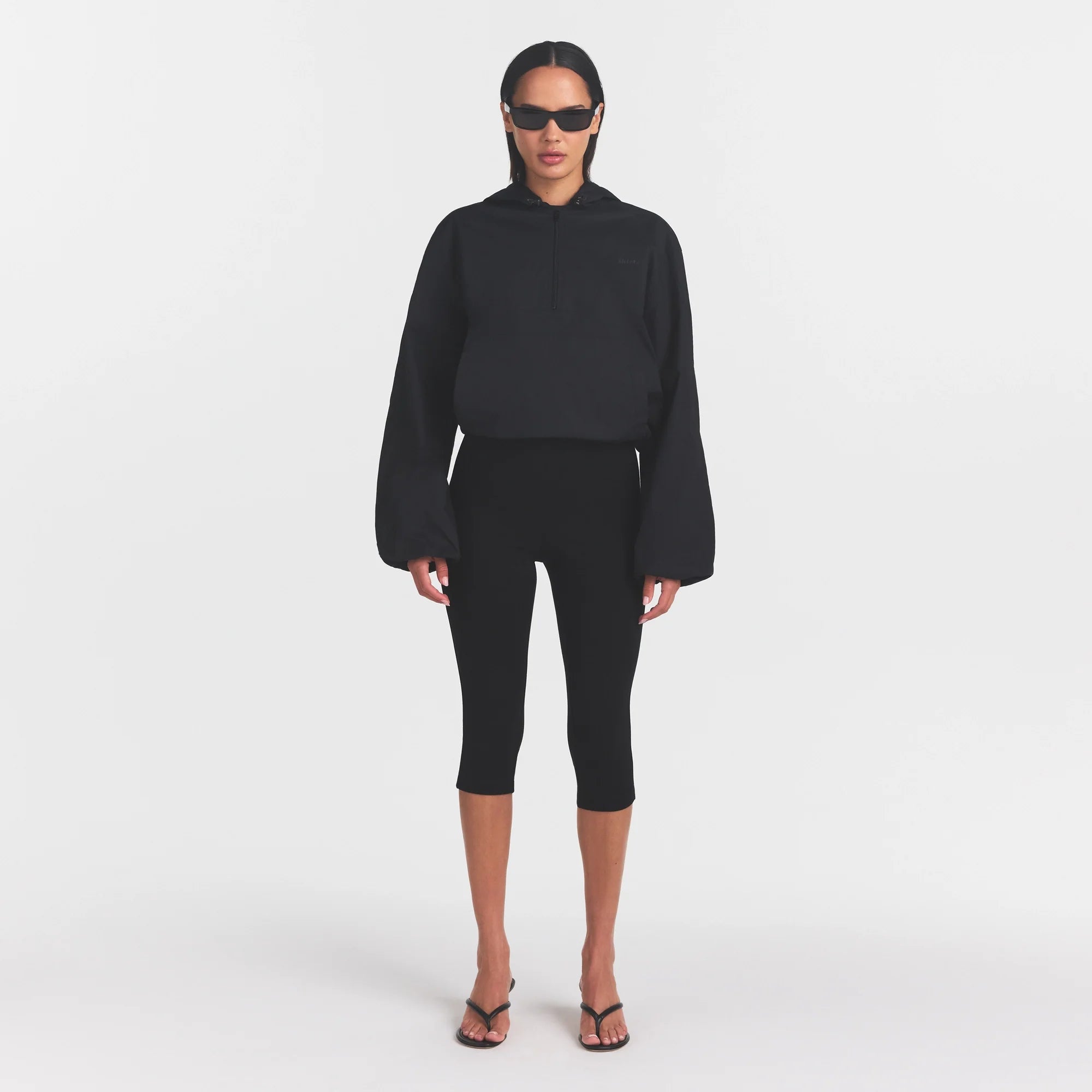 WOVEN COTTON HALF ZIP PULLOVER | ONYX