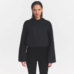 WOVEN COTTON HALF ZIP PULLOVER | ONYX