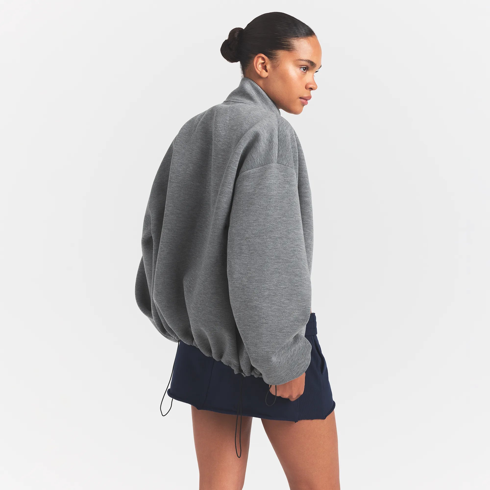 NEOPRENE OUTERWEAR OVERSIZED MOCK NECK JACKET | DARK HEATHER GREY