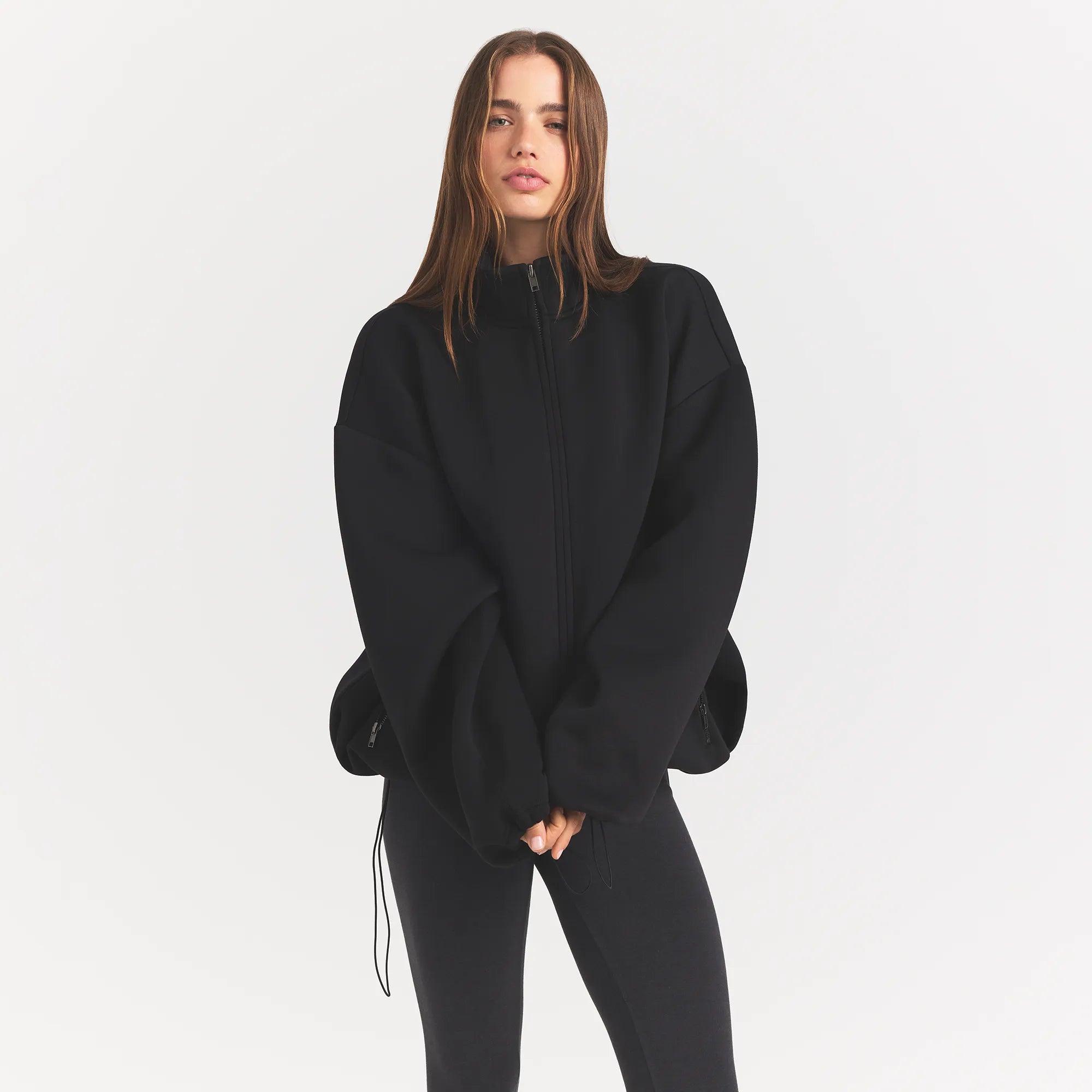 NEOPRENE OUTERWEAR OVERSIZED MOCK NECK JACKET | OBSIDIAN