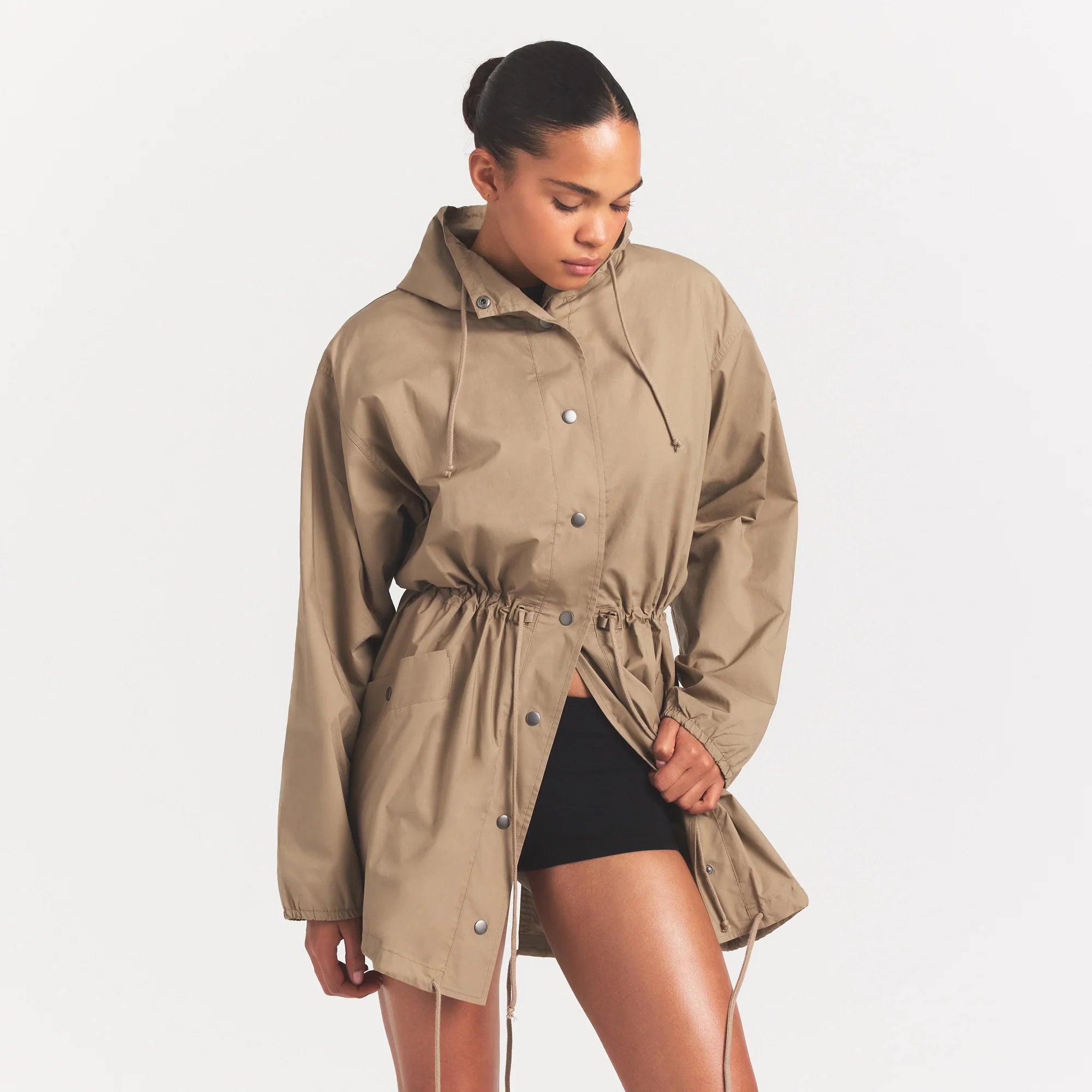 WOVEN COTTON OVERSIZED ANORAK | DESERT