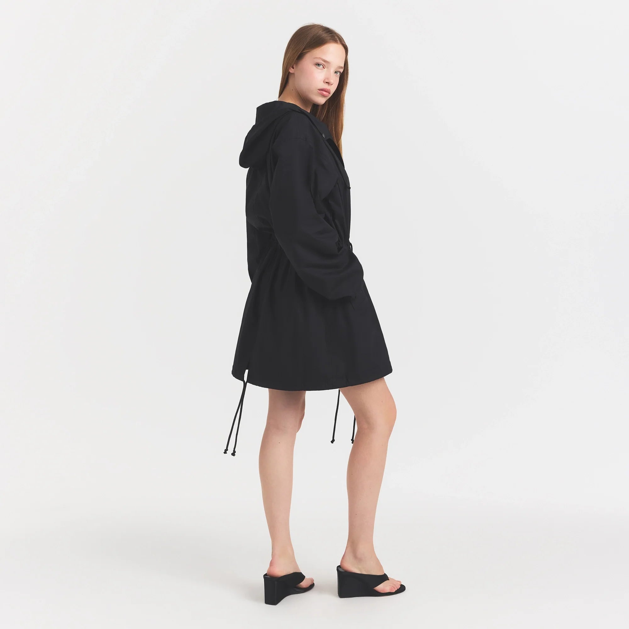 WOVEN COTTON OVERSIZED ANORAK | ONYX