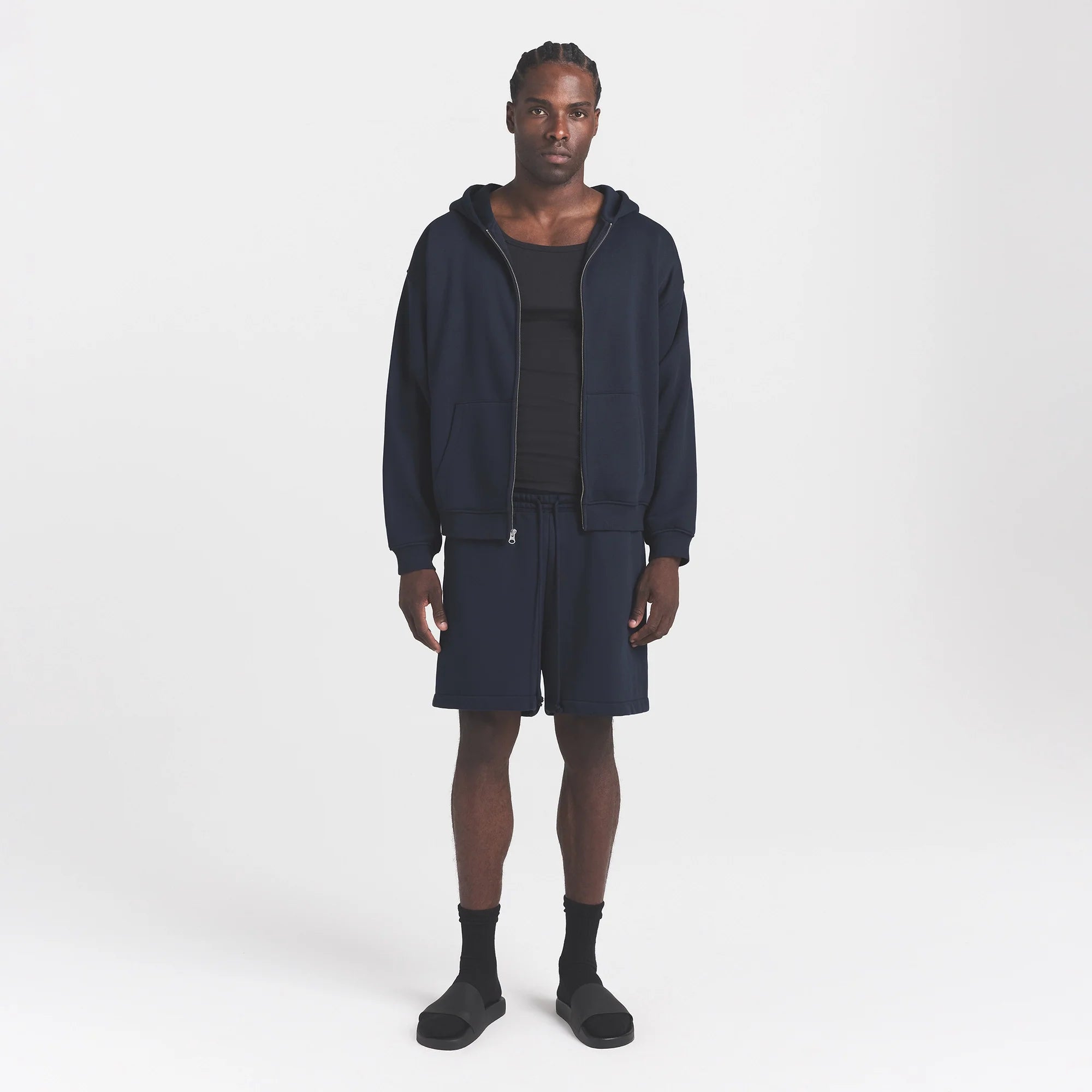 FLEECE LOUNGE MENS RELAXED ZIP UP HOODIE | NAVY