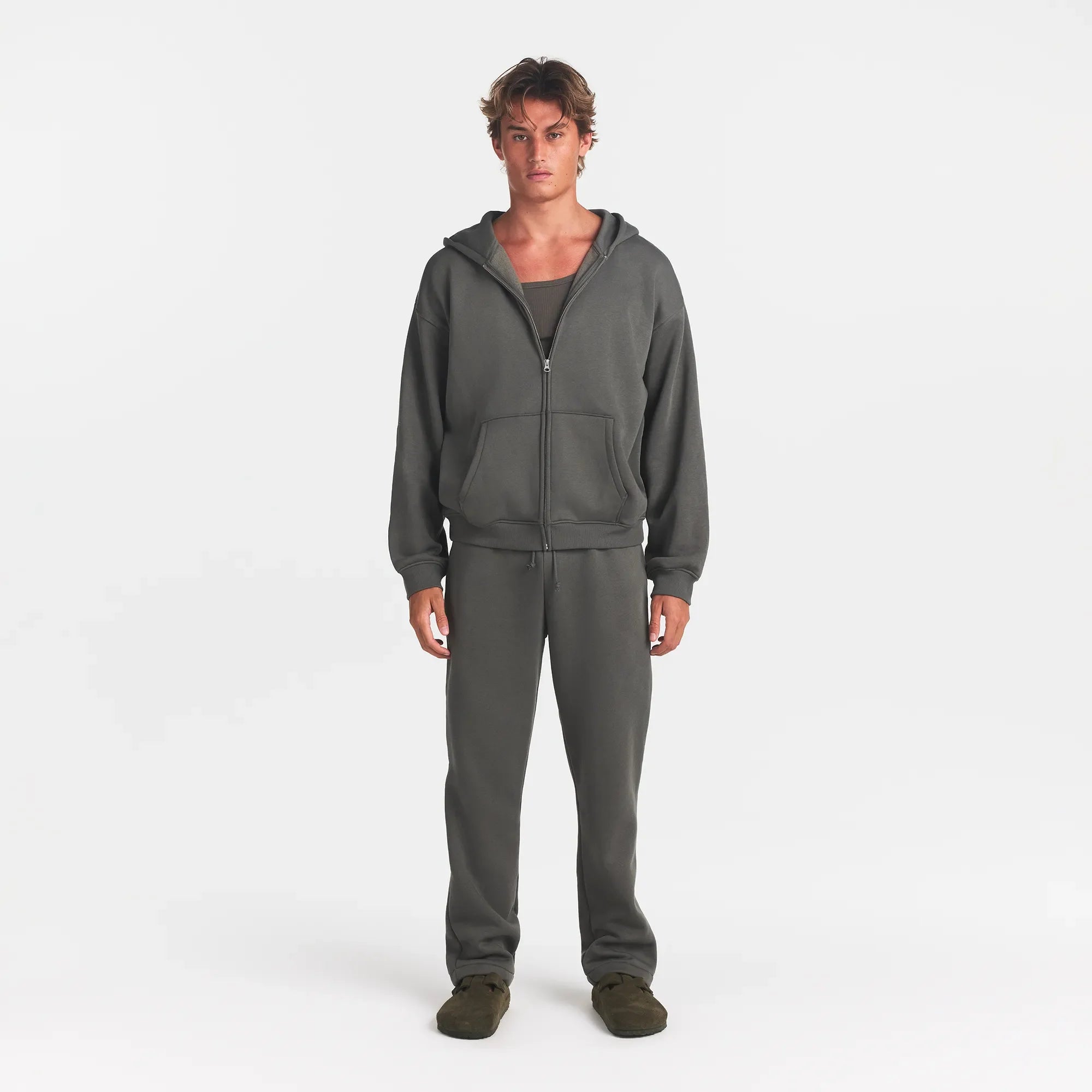 FLEECE LOUNGE MENS RELAXED ZIP UP HOODIE | JUNGLE