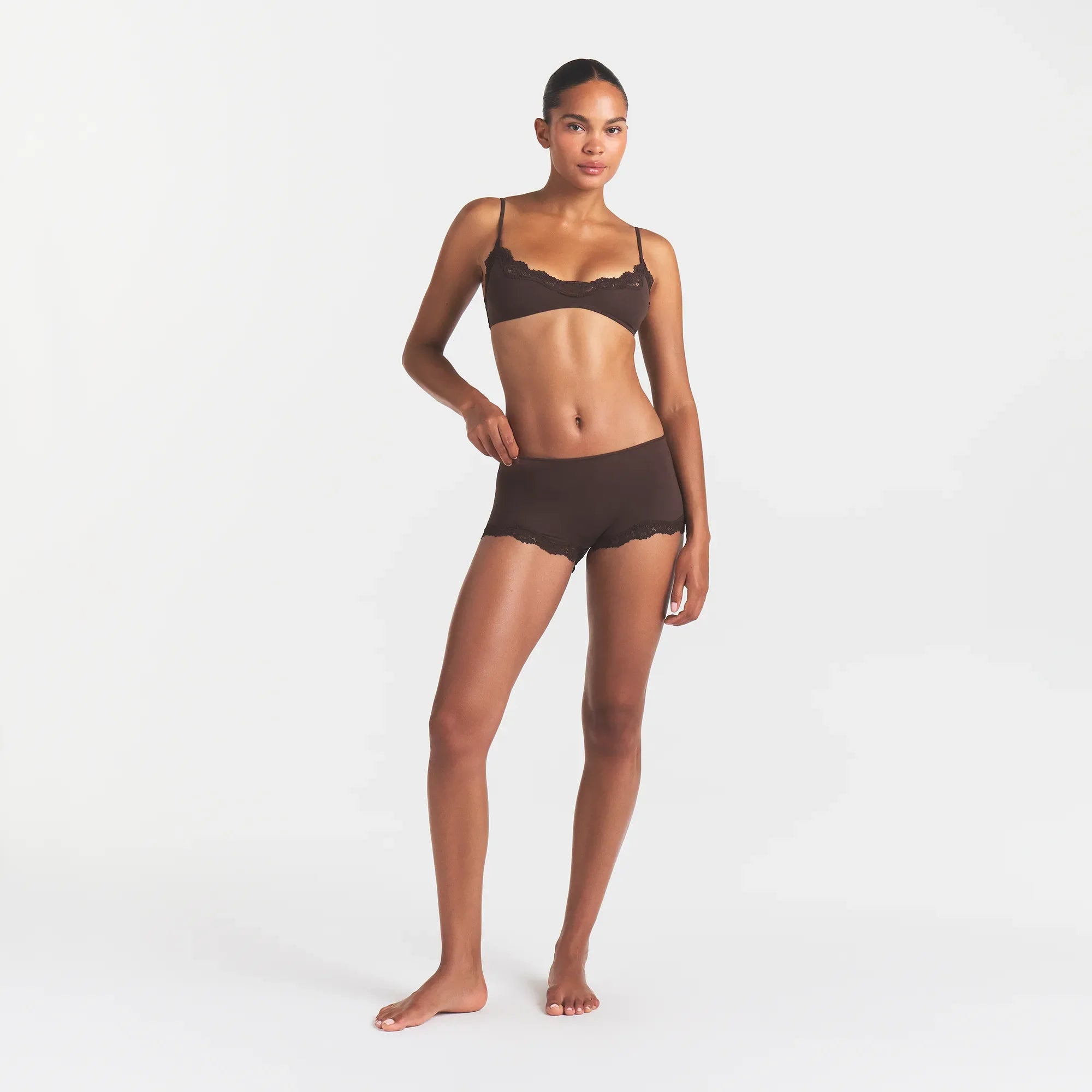 FITS EVERYBODY LACE BOY SHORT | ESPRESSO