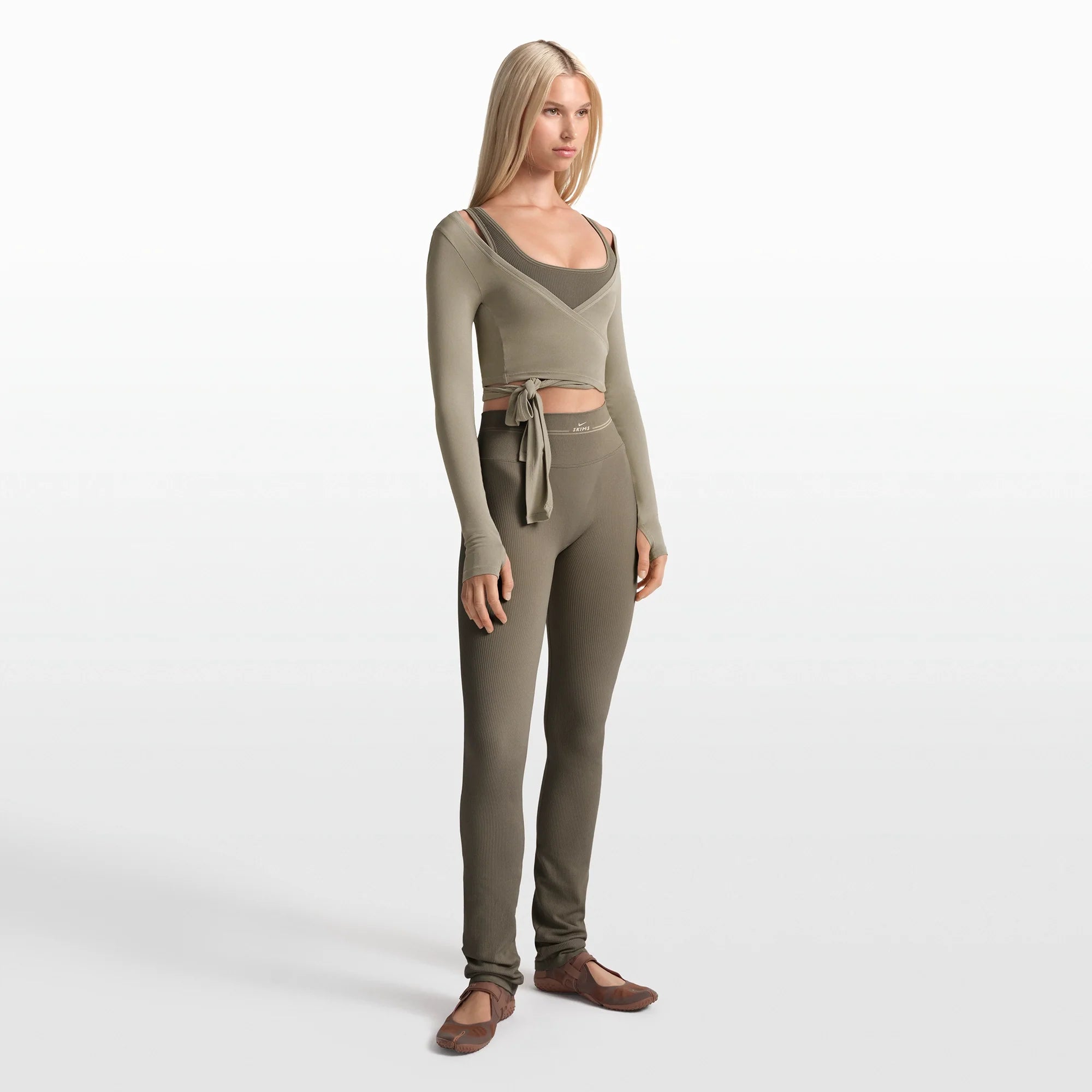 NikeSKIMS RIBBED SEAMLESS 34" STRAIGHT LEGGING | DUSTY OAKMOSS