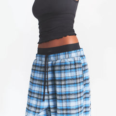 OUTDOOR FLANNEL OVERSIZED DOUBLE WAISTBAND PANT | AZURE PLAID