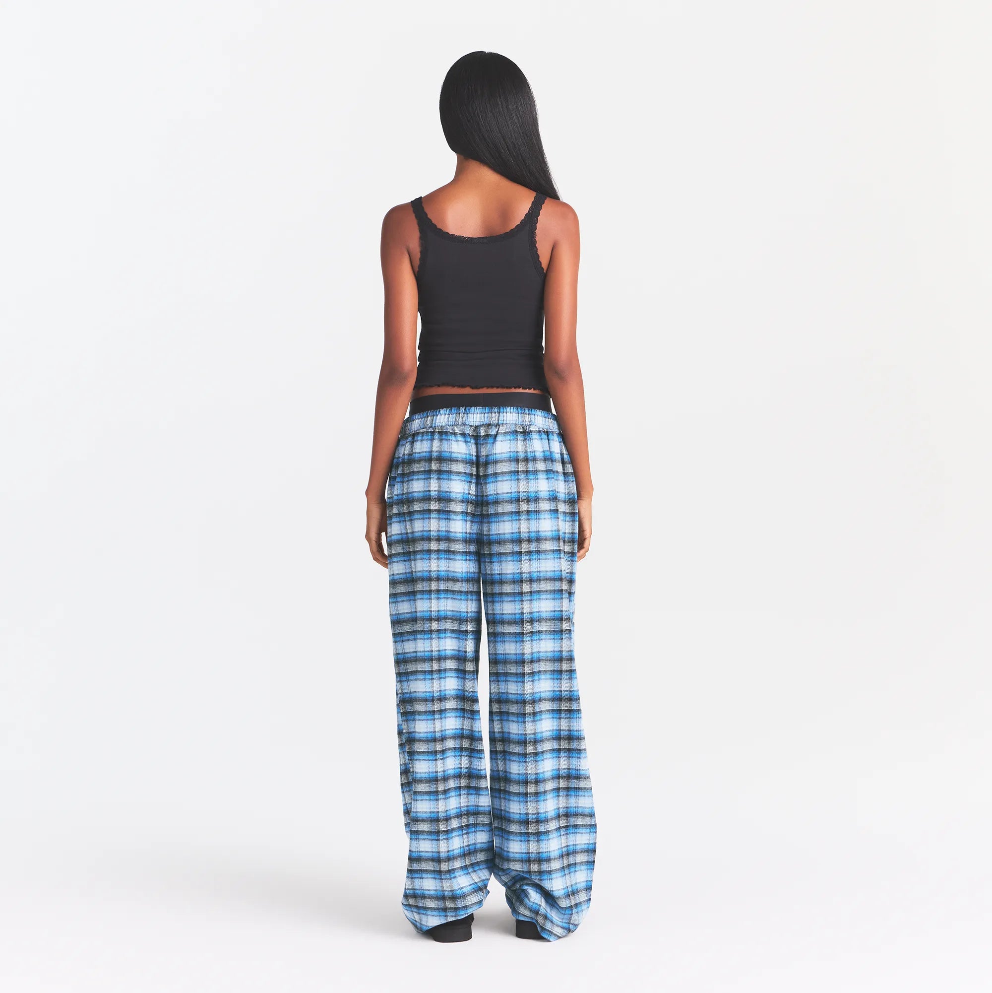 OUTDOOR FLANNEL OVERSIZED DOUBLE WAISTBAND PANT | AZURE PLAID