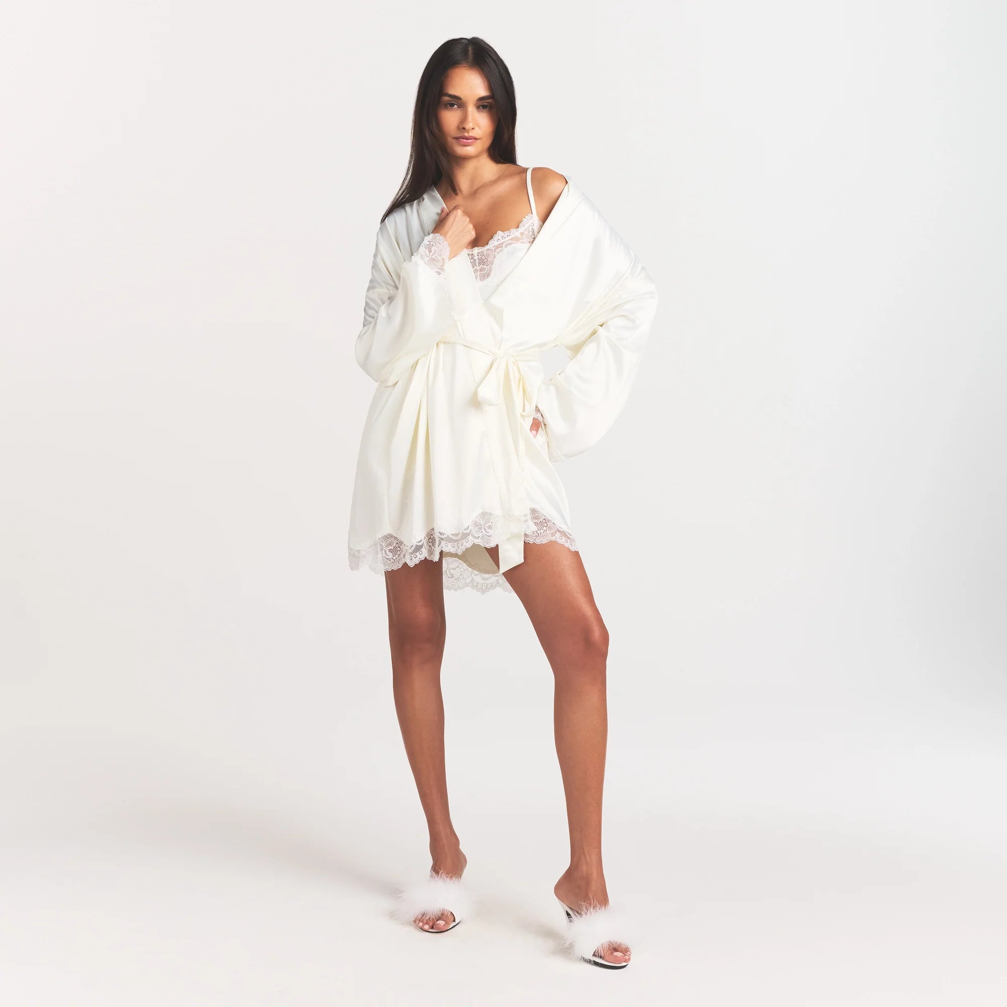 WOVEN SHINE LACE ROBE | IVORY