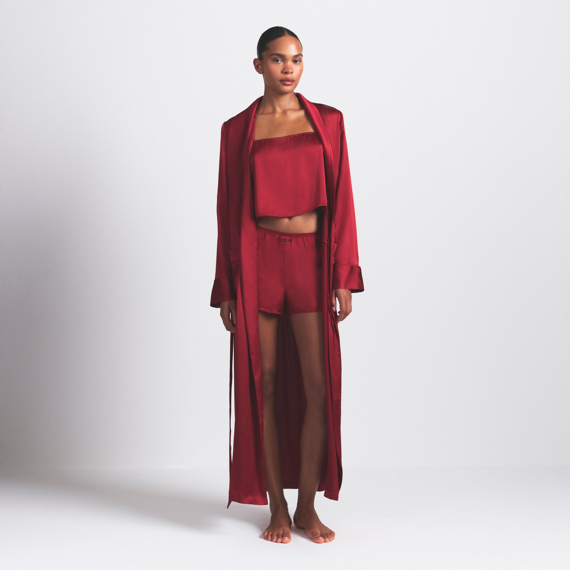 WOVEN SHINE LONG ROBE | BRICK