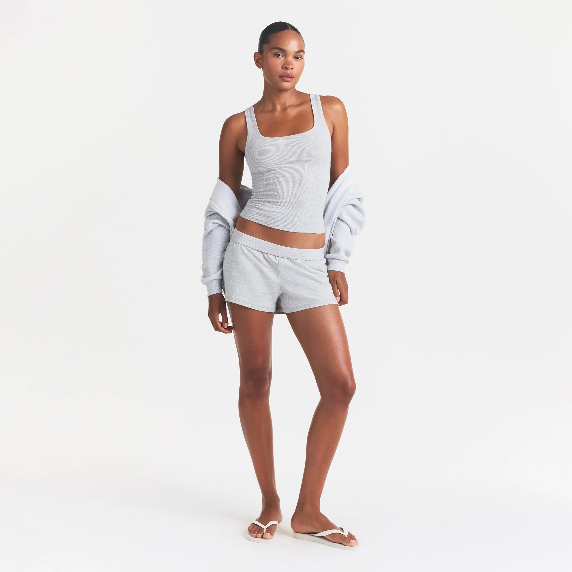 COTTON JERSEY LOOSE SHORT | LIGHT HEATHER GREY