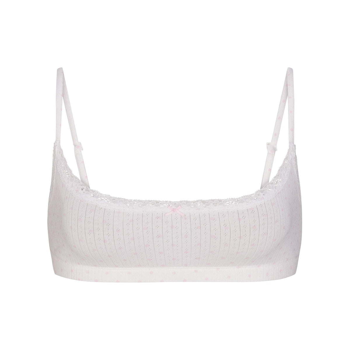 LIGHTWEIGHT COTTON POINTELLE SCOOP BRALETTE | SNOW PEONY PIN DOT