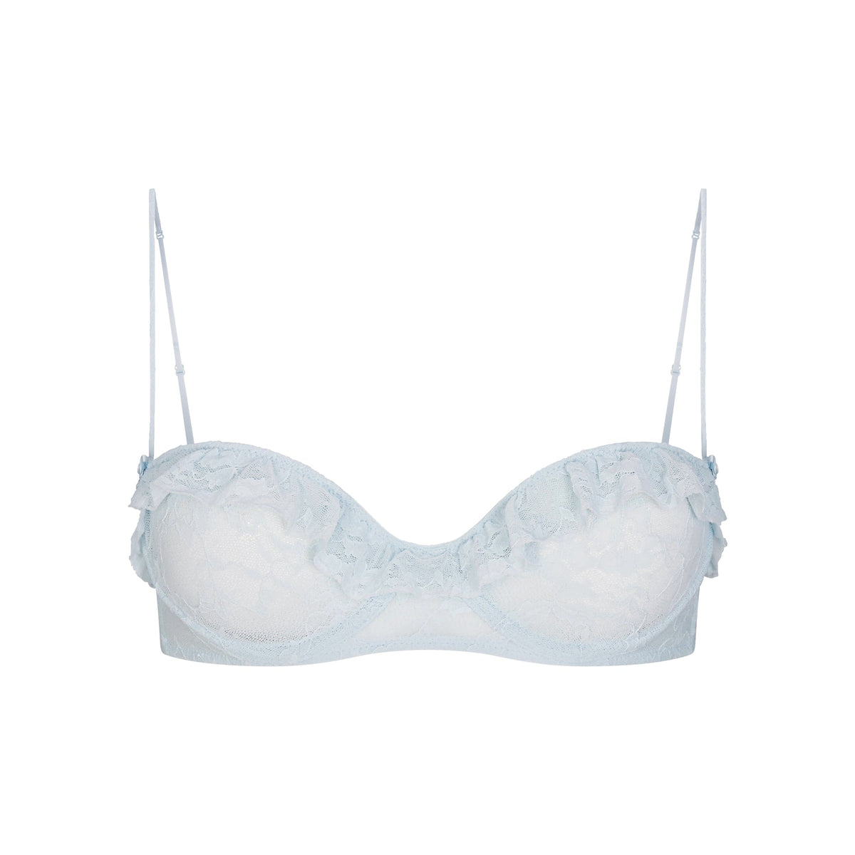 STRETCH LACE RUFFLE UNLINED BRA | POWDER BLUE