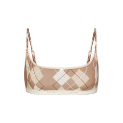 LIGHTWEIGHT COTTON LOGO PICOT SCOOP BRALETTE | CAFE ARGYLE PRINT