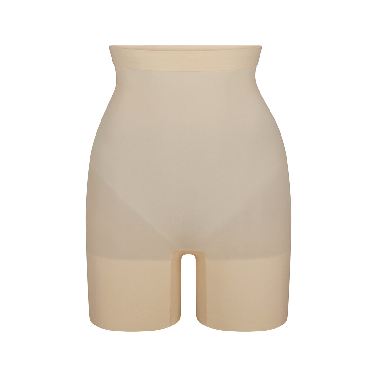 SHEER SEAMLESS HIGH-WAISTED MID THIGH SHORT | SAND