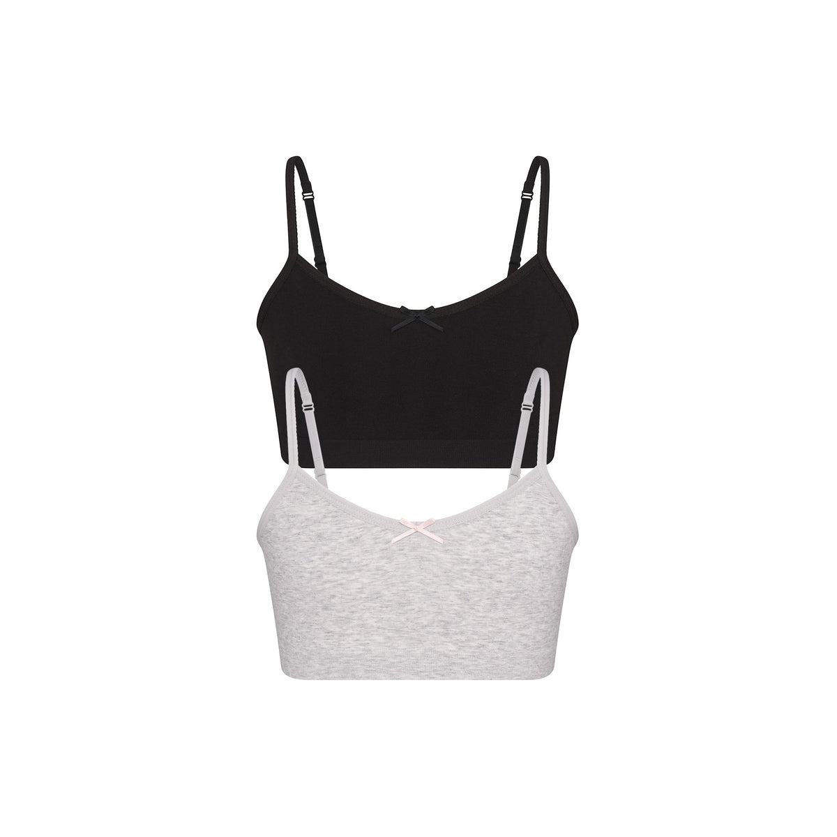 COTTON SEAMLESS JUNIORS BRALETTE 2-PACK | LIGHT HEATHER GREY AND SOOT