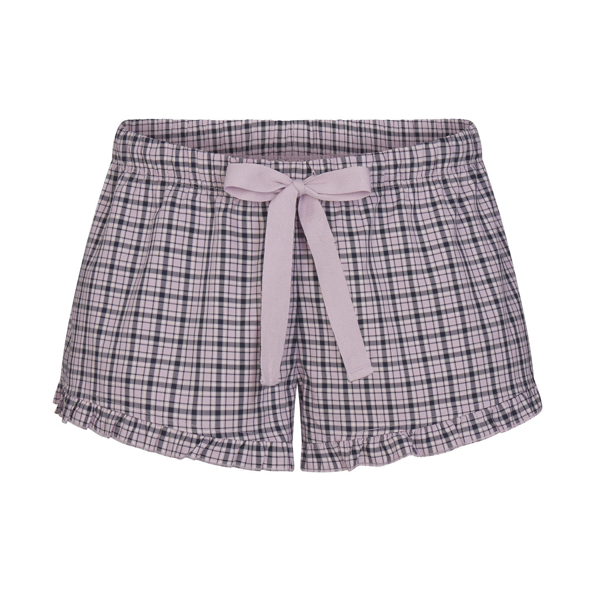 COTTON POPLIN SLEEP RUFFLE SHORT | IRIS MICA NAVY CHECK