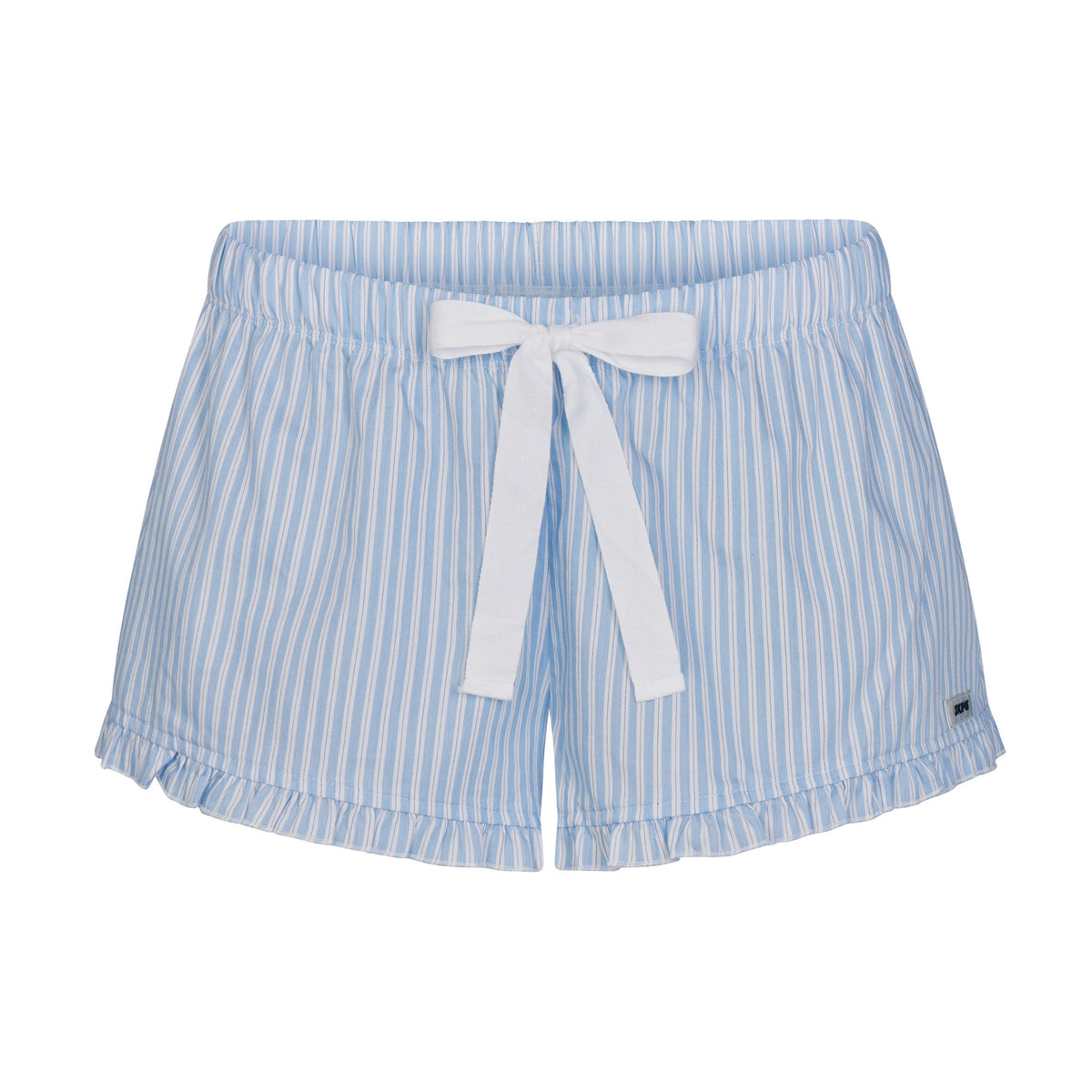 COTTON POPLIN SLEEP RUFFLE SHORT | MARINA MESH STRIPE