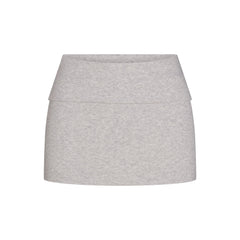 COTTON RIB FOLDOVER MINI SKIRT | LIGHT HEATHER GREY