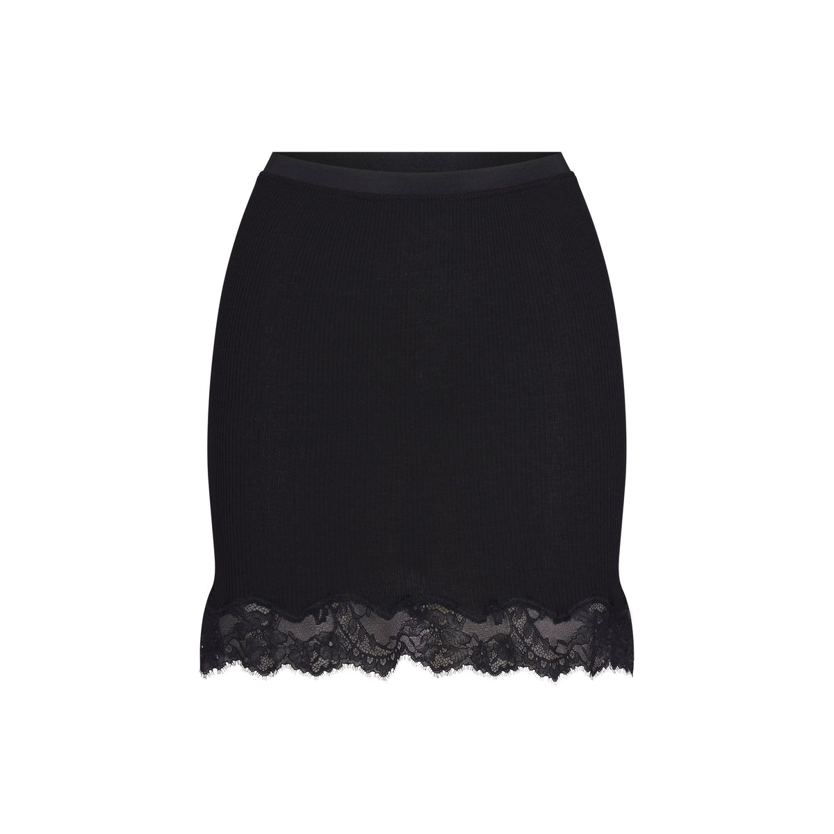 RIB KNIT LACE MINI SKIRT | OBSIDIAN