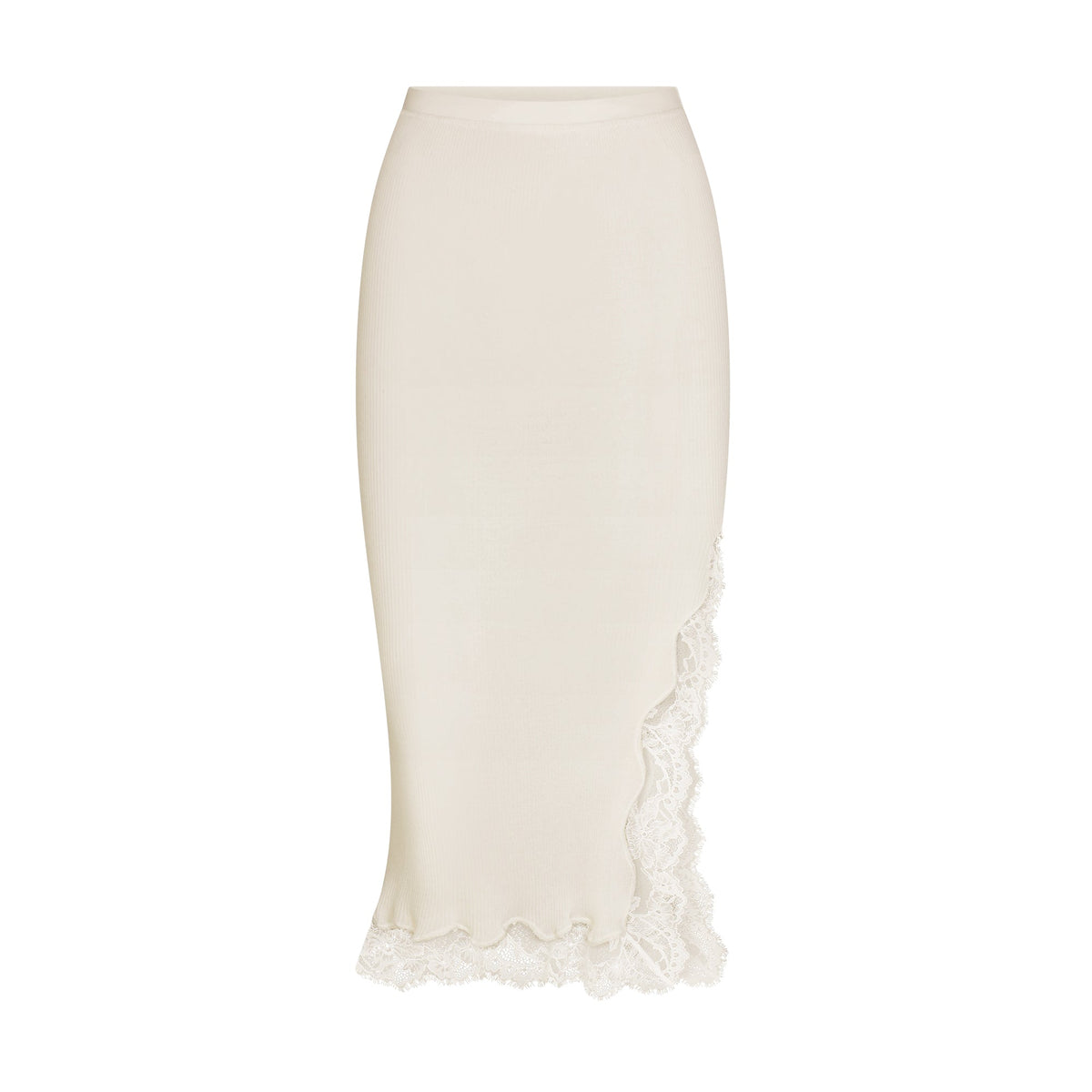 RIB KNIT LACE MIDI SKIRT | EGRET