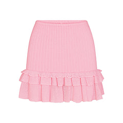 SHEER KNIT RUFFLE MINI SKIRT | PEONY