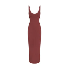 SMOOTH LAYERS SCOOP NECK LONG DRESS | HENNA