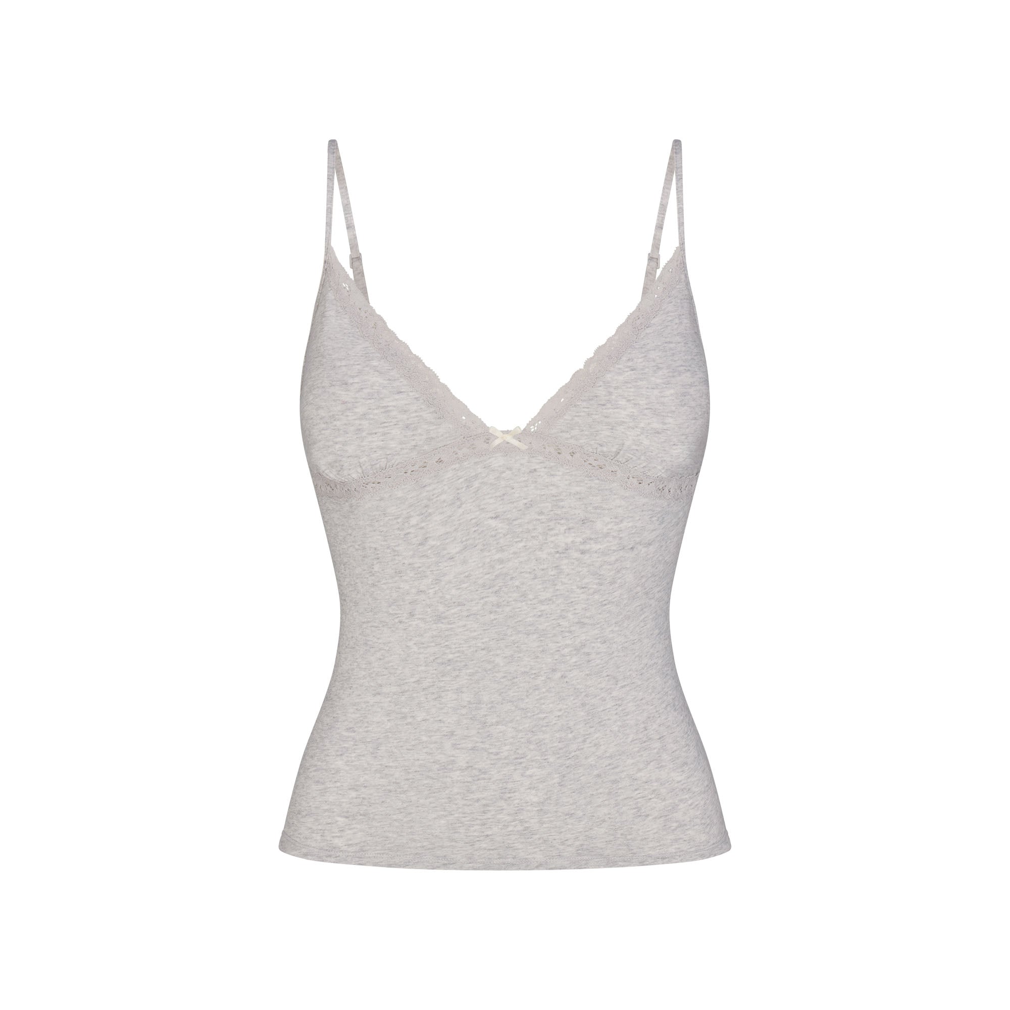 LIGHTWEIGHT COTTON LACE CAMI AND BOY SHORT SET | LIGHT HEATHER GREY