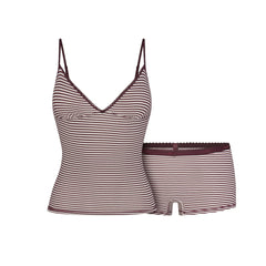 LIGHTWEIGHT COTTON LOGO PICOT CAMI AND BOY SHORT SET | CURRANT FEEDER STRIPE