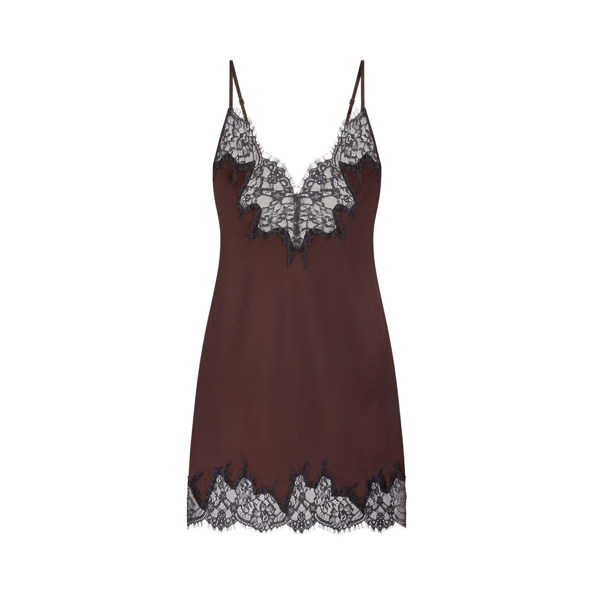 SILK LACE MINI SLIP DRESS | ESPRESSO CONTRAST