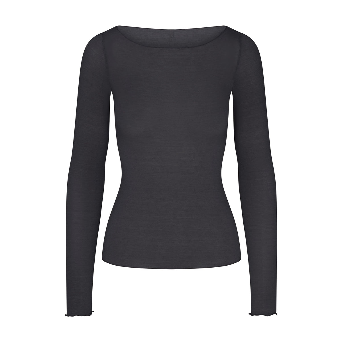 SHEER MODAL LONG SLEEVE BOATNECK TOP | ONYX