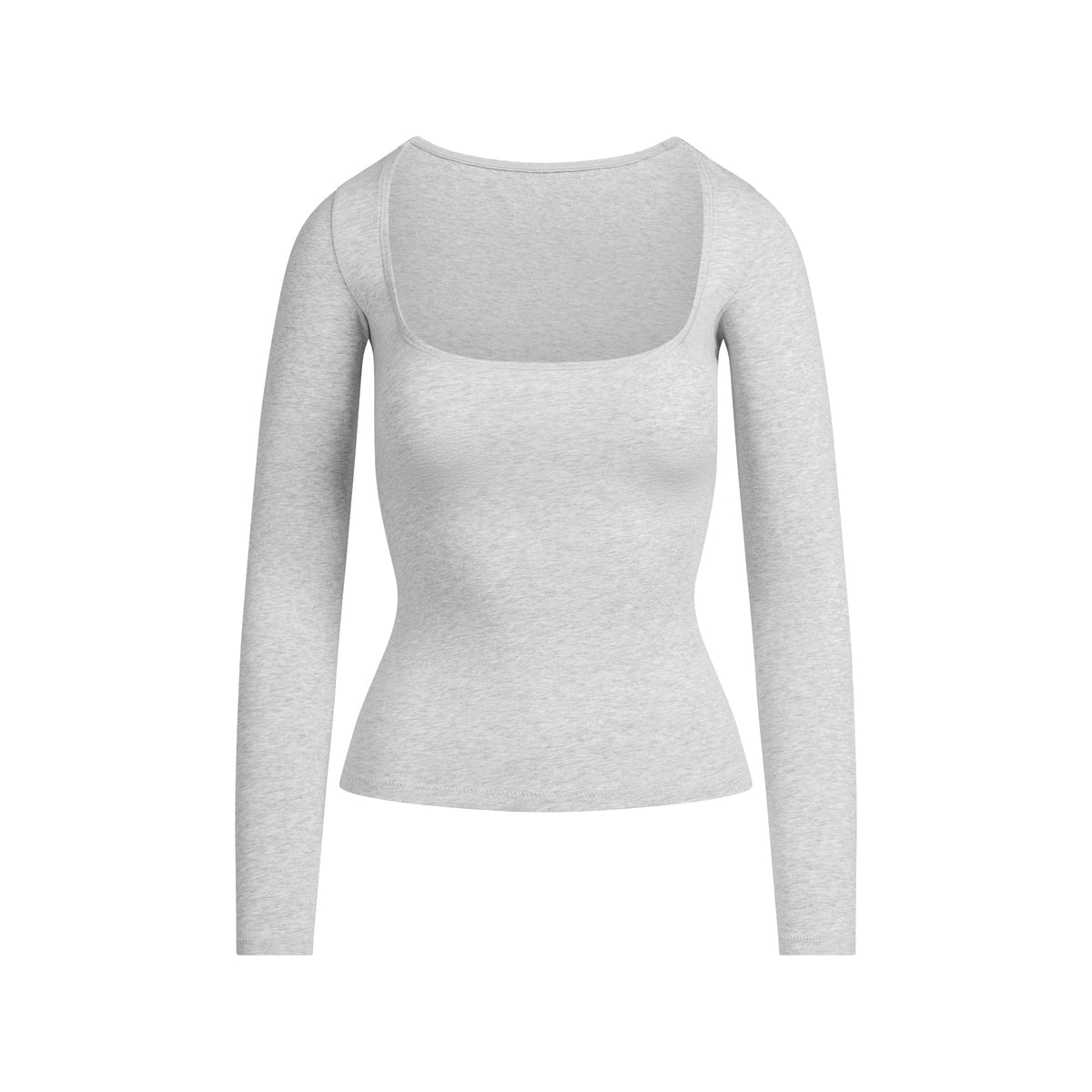 COTTON JERSEY SCOOP NECK LONG SLEEVE TOP | LIGHT HEATHER GREY