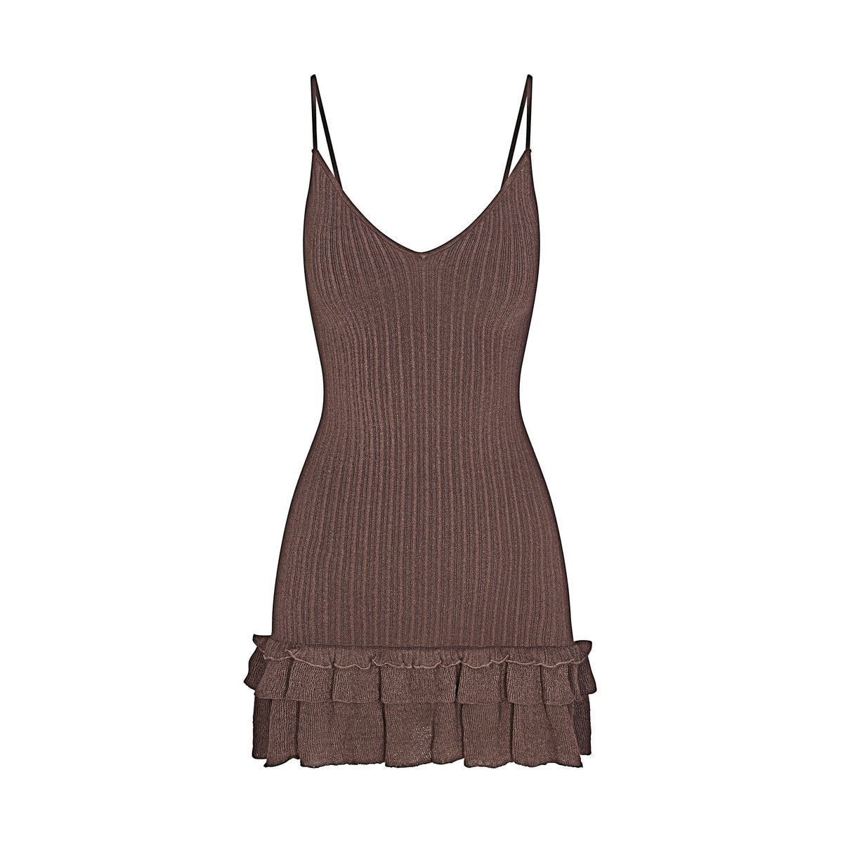 SHEER KNIT RUFFLE DRESS | AMETHYST