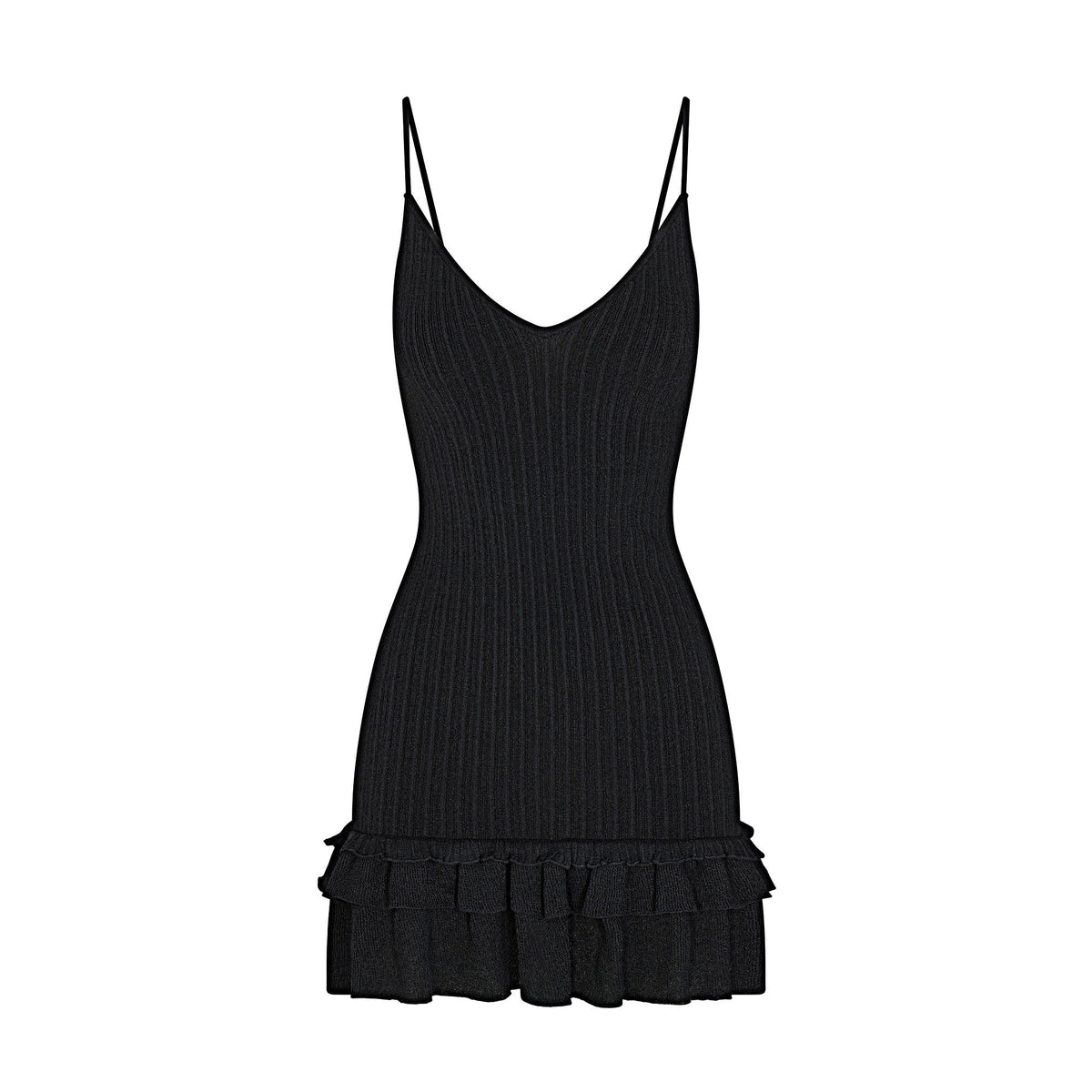 SHEER KNIT RUFFLE DRESS | ONYX