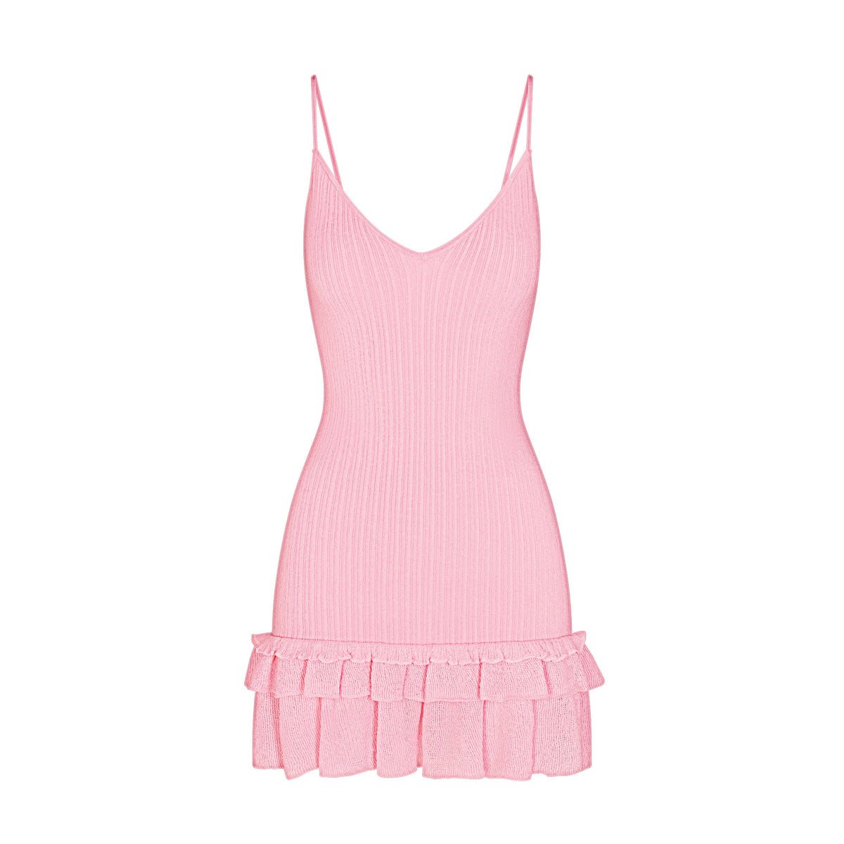 SHEER KNIT RUFFLE DRESS | PEONY