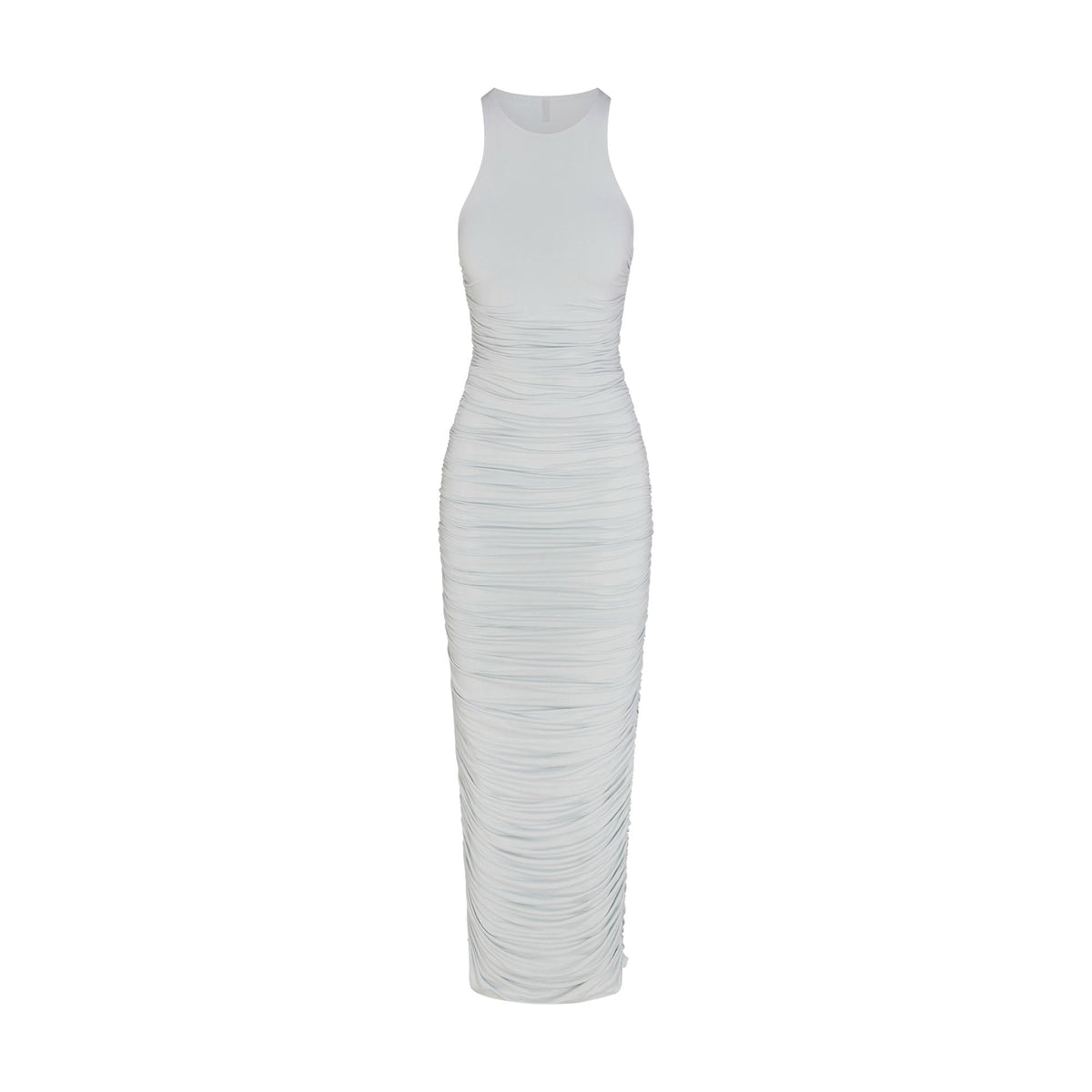 CUPRO JERSEY RUCHED LONG DRESS | PEARL