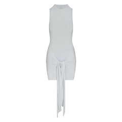 CUPRO JERSEY WRAP MINI DRESS | PEARL