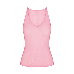 SHEER KNIT PLUNGE TANK | PEONY