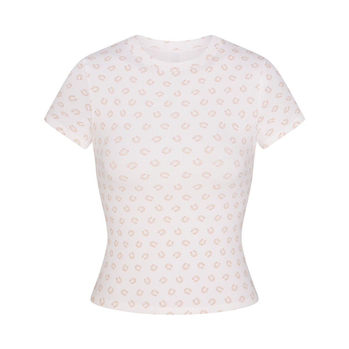 COTTON RIB T-SHIRT | OCHRE HORSESHOE PRINT
