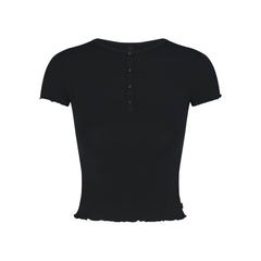SKIMS SLEEP HENLEY AND FOLDOVER SHORT SET | ONYX