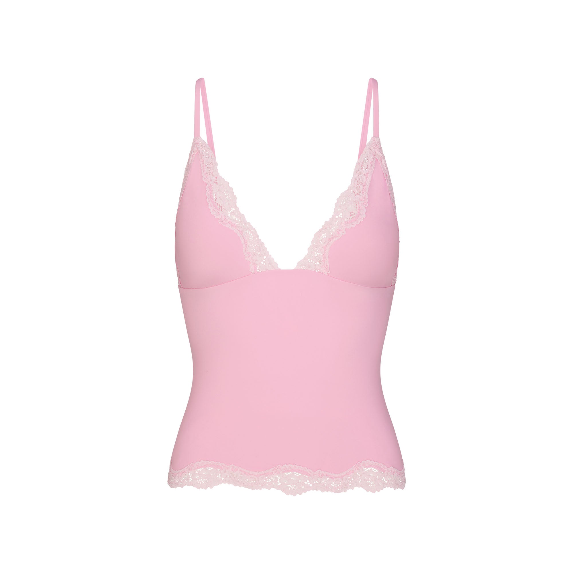 FITS EVERYBODY LACE TRIANGLE CAMI AND BOY SHORT SET | BUBBLE GUM TONAL