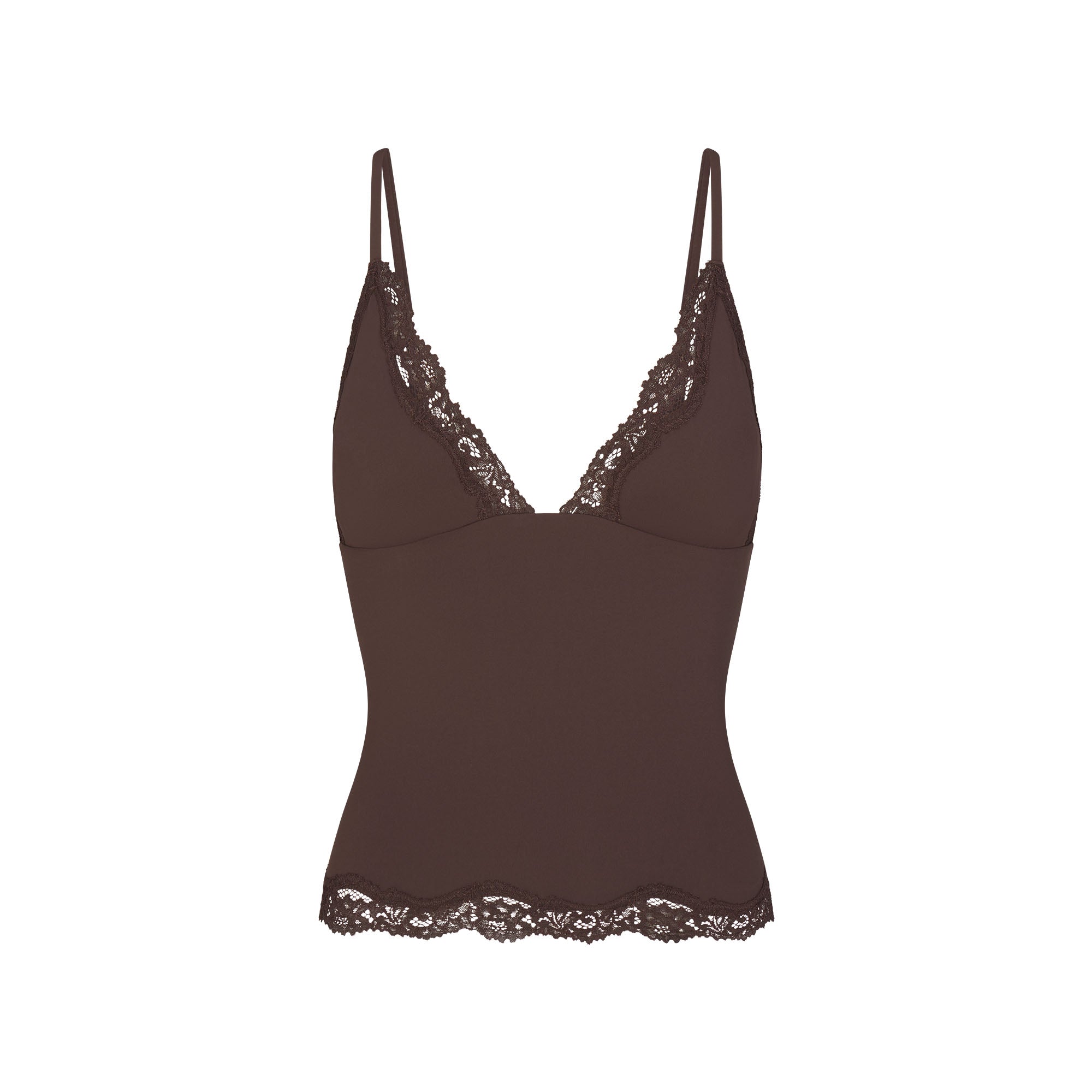 FITS EVERYBODY LACE TRIANGLE CAMI AND BOY SHORT SET | ESPRESSO