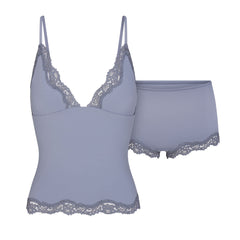 FITS EVERYBODY LACE TRIANGLE CAMI AND BOY SHORT SET | SLATE TONAL