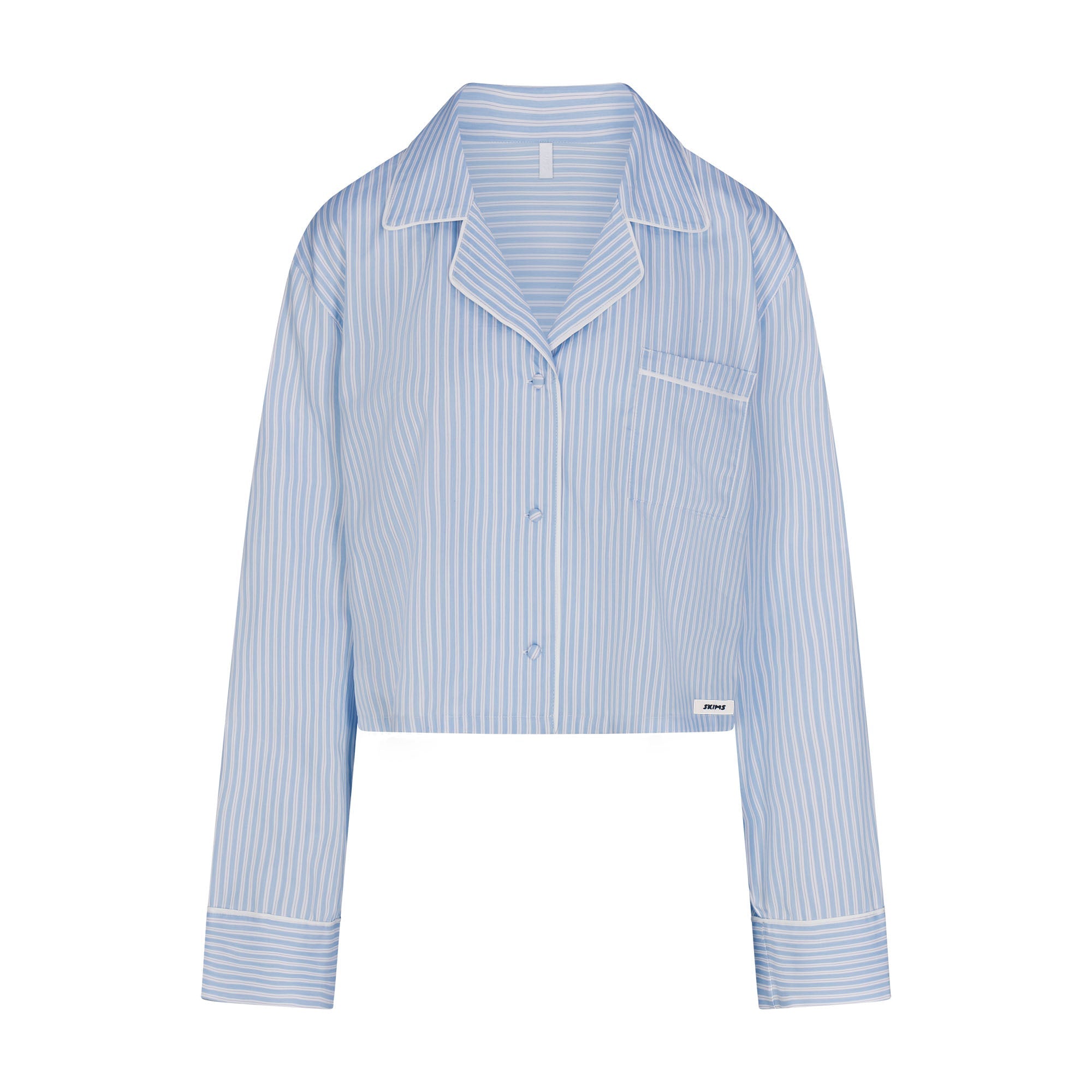 COTTON POPLIN SLEEP CROPPED BUTTON UP AND BLOOMER SET | MARINA MESH STRIPE